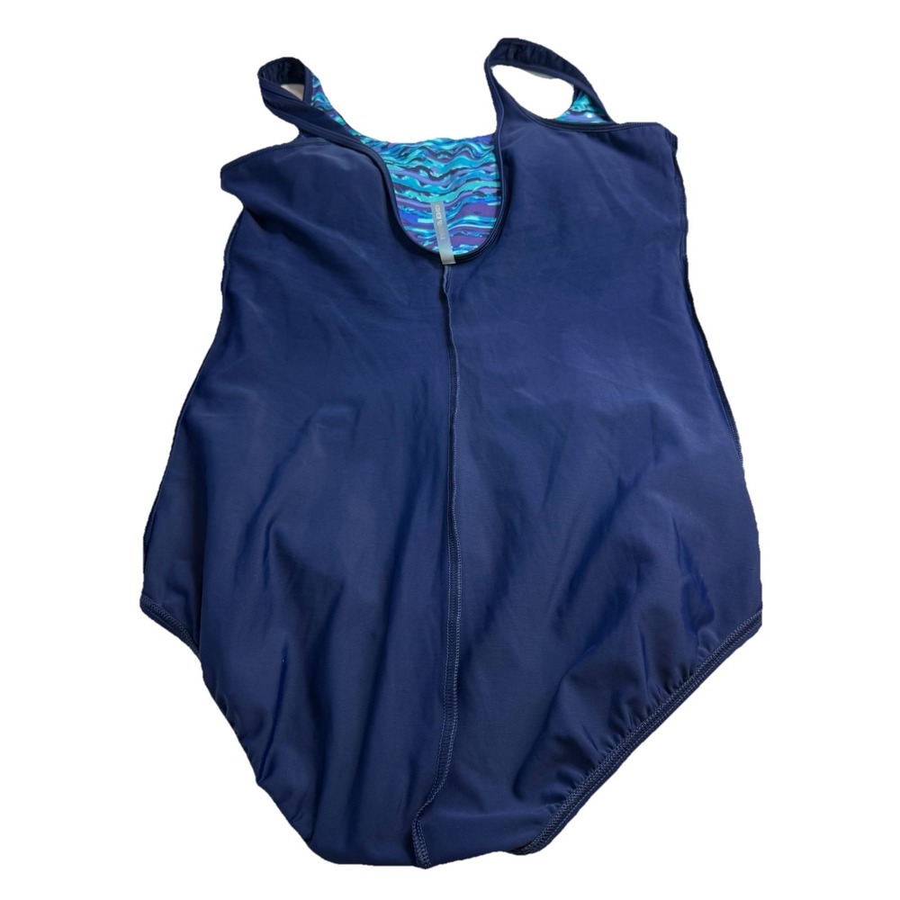Lands End Aqua Navy Blue One Piece Soft Cup Tugless Sporty Swimsuit Size‎ 14 - Picture 11 of 12